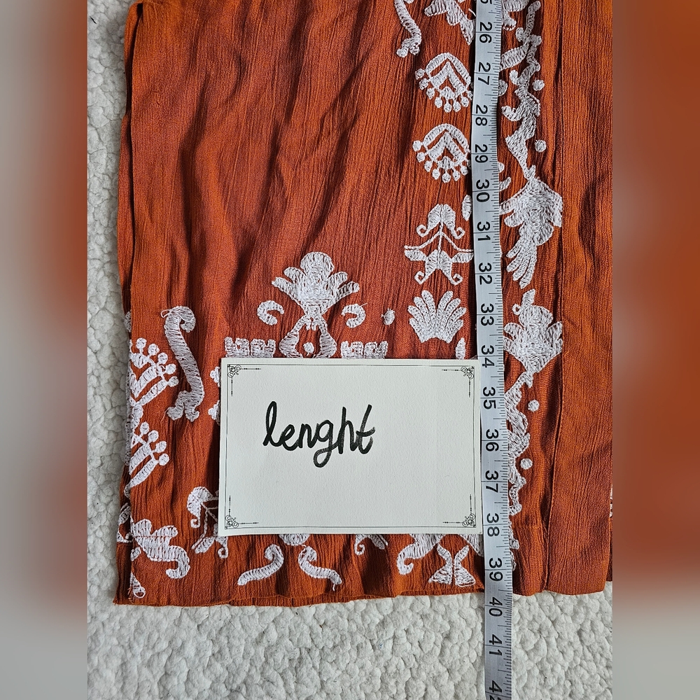 Chico's Burnt Orange Kimono with White Embroidery - Picture 6 of 8